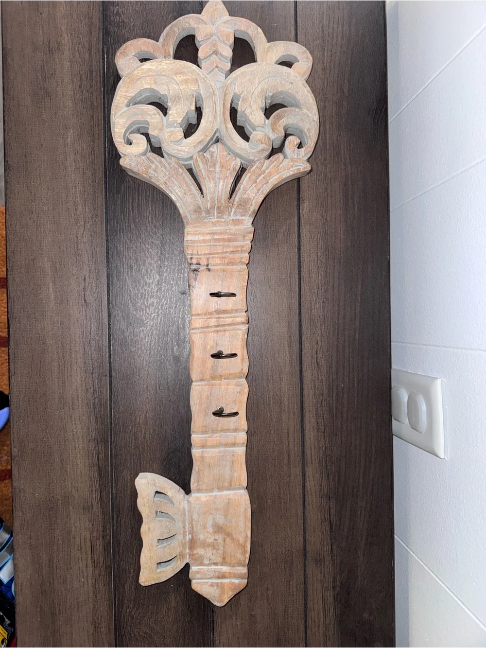 Rustic Carved Key Wall Decor in Weathered White
